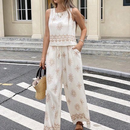 Women's Geometric Printed Tank Top And Pants 2-piece Set