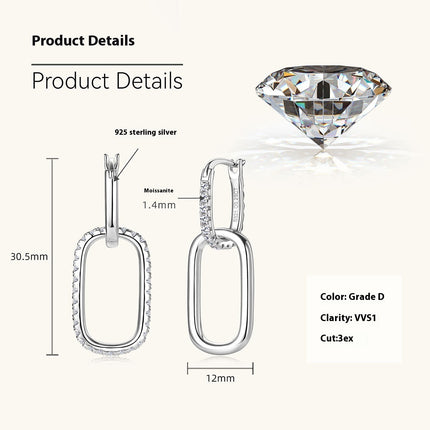 Moissanite Women's Fashion Temperament Personalied Eardrops S925 Sterling Silver