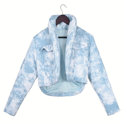 Quilted Scarf Stand Collar Pocket Long Sleeve Blooming Color Matching Short Cotton-padded Coat Coat For Women