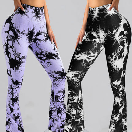 2 Pack Tie Dyed High Waisted Flared Butt-lifting Fitness Sports Women's Yoga Bell-bottom Pants, Workout Leggings For Women, Gym Scrunch Butt Butt Lifting Seamless Leggings