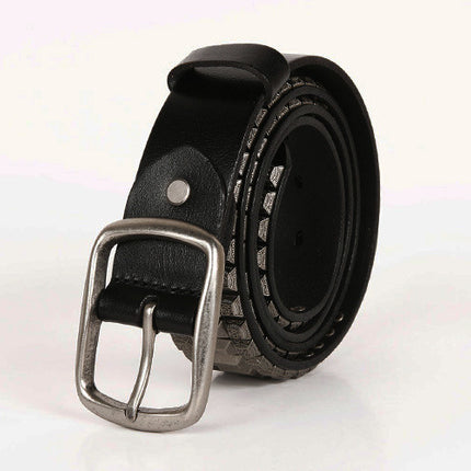 First Layer Cowhide Niche Pagoda Decorative Rivets Street Punk Belt