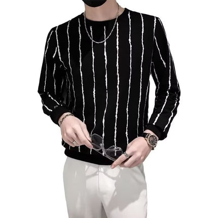 Niche Round Neck Slim-fit Striped Sweater For Men