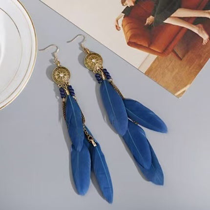 Bohemian Long Feather Earrings Handmade