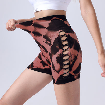 Women's Tie-dye Side Bow Hollow High Waist Hip Lifting Sports Fitness Yoga Shorts, Shorts For Women High Waist Tie Dye Workout Yoga Gym Scrunch Butt Lifting Cycling Biker Shorts