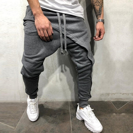 Men's layered jogging pants hip-hop drawstring pants