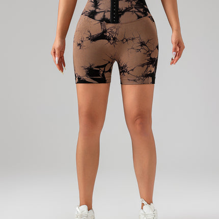 Tie Dye Button Everyday Wear Spring Summer Sports Shorts, High Waist Butt Lift Tie Dye Shorts, Women's Summer Yoga Wear Fitness Shorts Running Sports Fitness Yoga Shorts