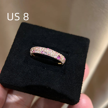 Gradient Diamond Ring Starry Sky Inlaid Rhinestone Ring Sweet Elegant Row Diamond