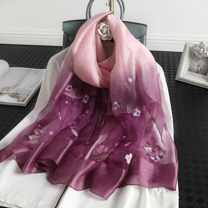 Women's Wool Silk Embroidery Gradient Scarf Sunscreen Shawl
