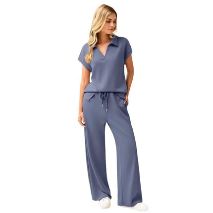 Two-piece Set With Drawstring Design Elastic Waist Flared Pants