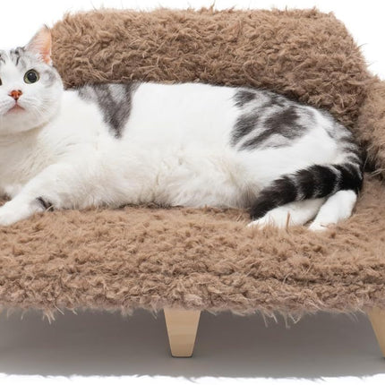 MEWOOFUN Elevated Cat Bed With Washable Cover - 26x18.3x8.5 Inch Wooden Pet Sofa For Cats & Small Medium Dogs, Modern Pet Furniture Brown