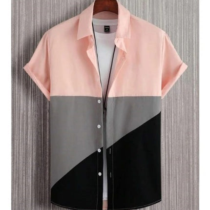 Fashion Trendy Men's Shirt Digital Printing Casual Breathable Stand Collar Short Sleeve