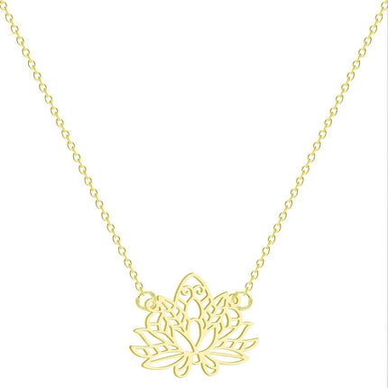 Stainless Steel Necklace Women Hollow Yoga Gold Lotus Clavicle Chain Jewelry