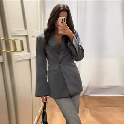 Women's V-neck Single Button Waist Suit Jacket