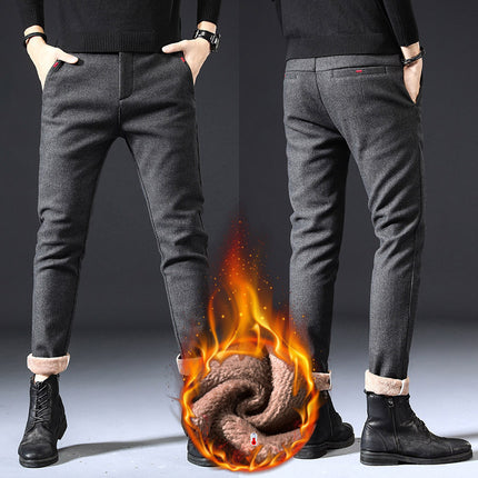 Fleece Lined Sanded Slim-fit Stretch Casual Pants