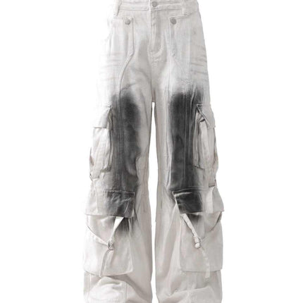 Splash Ink Multi-pocket Cargo Pants Men's Loose Straight Mopping Pants