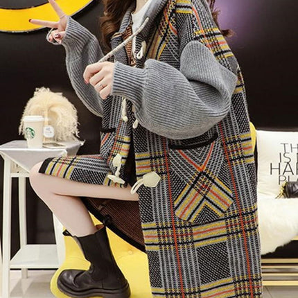 Hooded Knit Cardigan Women's Loose Mid-length Coat