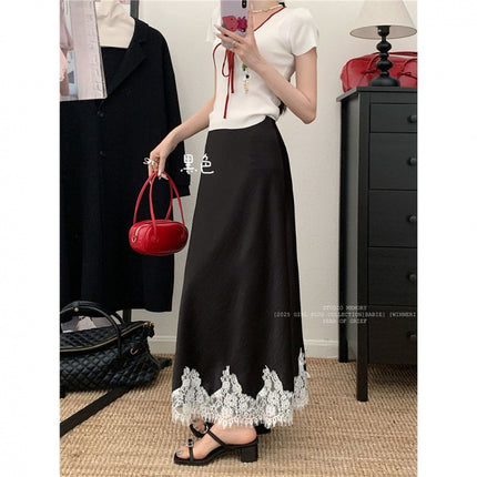 Spring And Summer Lace Acetate Satin Fishtail Skirt For Women
