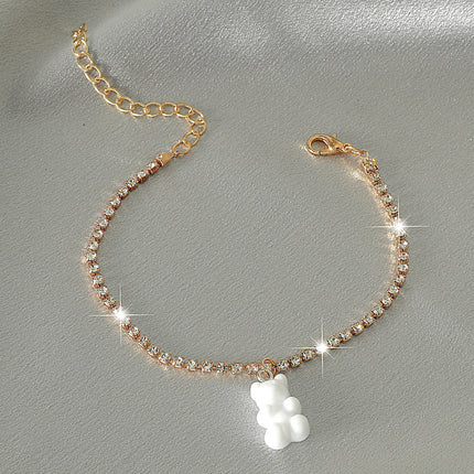Creative Resin Bear Chain Rhinestone Anklet