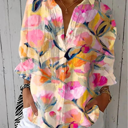 Women's Creative Fashion 3D Printing Lapel Casual Shirt