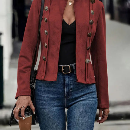 Double-row Metal Buckle Deerskin Velvet Retro Long-sleeved Coat