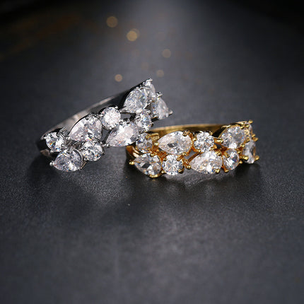 European And American Luxury Stylish Water Drop Color Zircon Ring