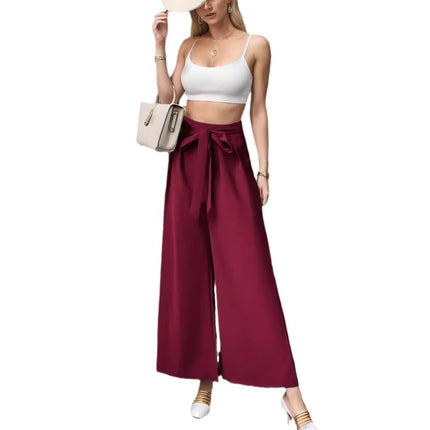 European And American Trousers Lace Up Commute Style High Waist