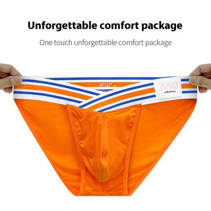 Solid Color High Fork Low Waist Briefs Full Package Hip Bulge