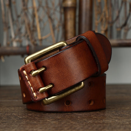 Men's Leather Belt Double Pin Buckle