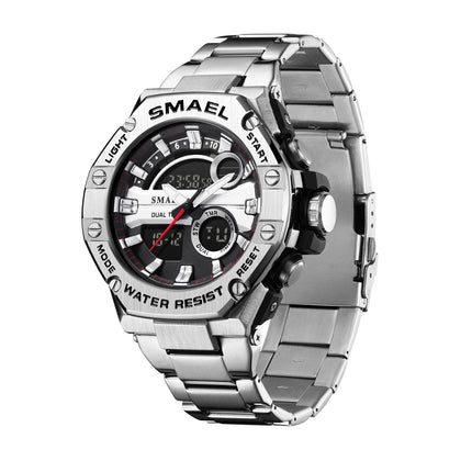 Men's Multi-functional Waterproof Double Display Alloy Steel Belt Electronic Watch