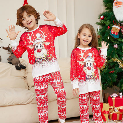 Christmas Cartoon Reindeer Print Parent-child Christmas Suit Pajamas