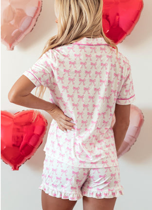 Short Sleeved And Pleated Shorts Pajama Set