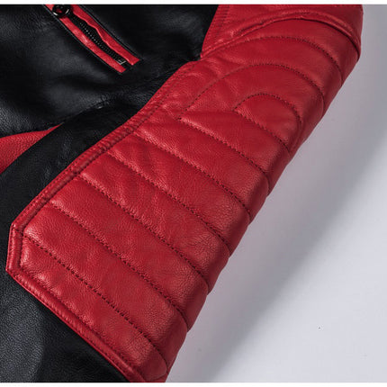 Motorcycle Stitching Leather Jacket Men Stand Collar Retro