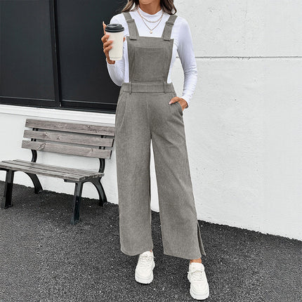 New Solid Color Simple Corduroy Bib Women's Jumpsuit