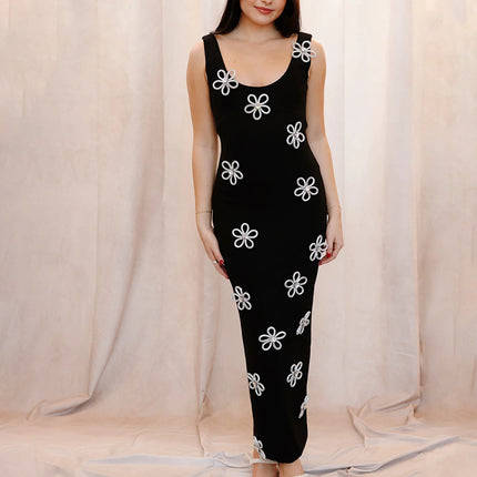 Chic Stitching Rhinestone Flower Design Sling Dress