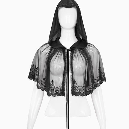 Devil Fashion Women's Wear Dark Lace Mesh Hooded Cloak