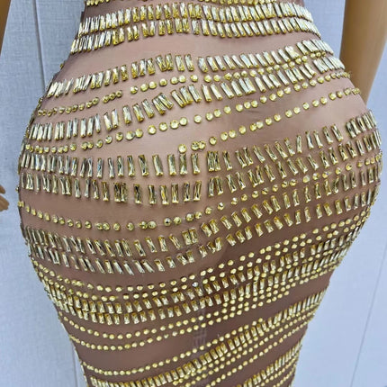 Sexy Luxury Shiny Rhinestone Dress Performance Costume Party Evening Dress