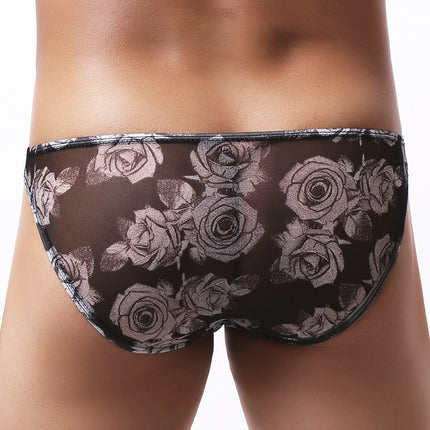 Men's Underwear Mesh Floral Print Small Briefs Color Ink Shorts