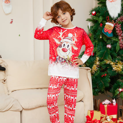 Christmas Cartoon Reindeer Print Parent-child Christmas Suit Pajamas