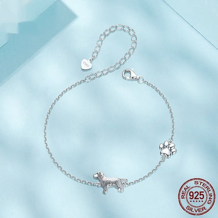 Cute Little Golden Retriever Bracelet S925 Sterling Silver White Gold Plated Paw Print Fashion Ornament