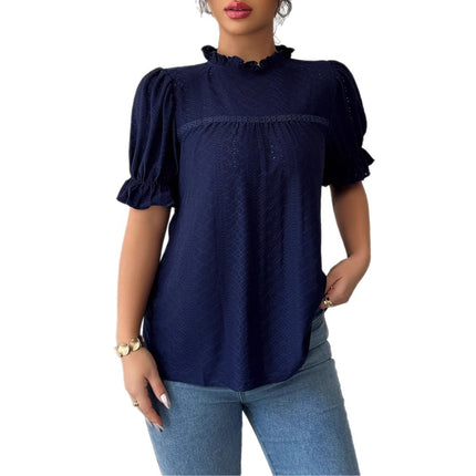 Fashion Style Lace Collar Hollow-out Shirt Women's Clothing