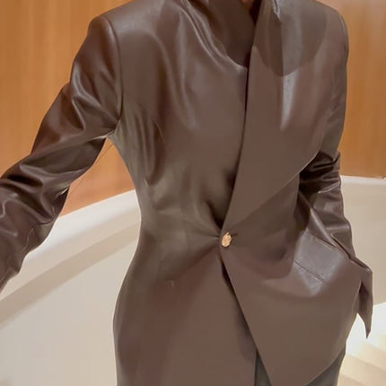 Brown Leather Wrap Jacket