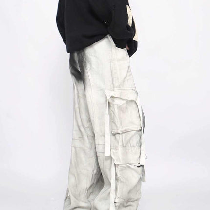 Splash Ink Multi-pocket Cargo Pants Men's Loose Straight Mopping Pants