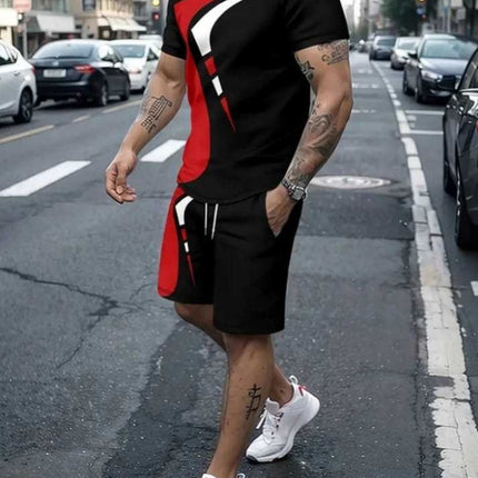 Men's Casual T-shirt Shorts Two-piece Printed Sportswear