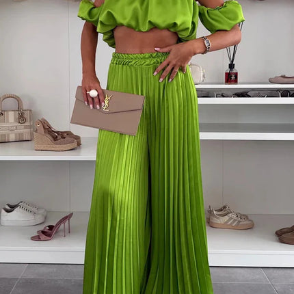 Women's Fashion Satin Tube Top Wide Leg Pants Suit