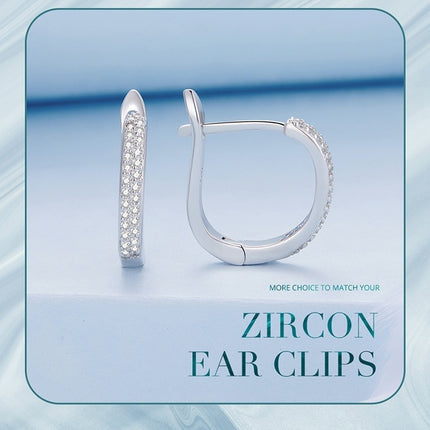 Sterling Silver S925 Simple Zircon Ear Clip White Gold Plated Smooth