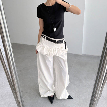 Street Style Puffy Bud Fake Two-piece Casual Trousers
