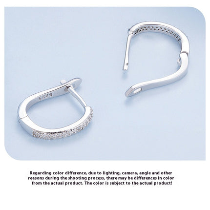 Sterling Silver S925 Simple Zircon Ear Clip White Gold Plated Smooth