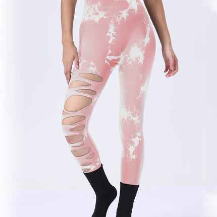 2 Pack Hollow Sexy High Elastic Women's Tie Dye Cutout Tights High Waist Workout Yoga Leggings, Scrunch Butt Lifting Elastic Pants, Tummy Control Butt Lifting Workout Yoga Athletic Pants