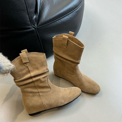 Franse Retro Herfs En Winter Nuwe Ryp Hoë Mou Westerse Cowboy Stewel Vrou