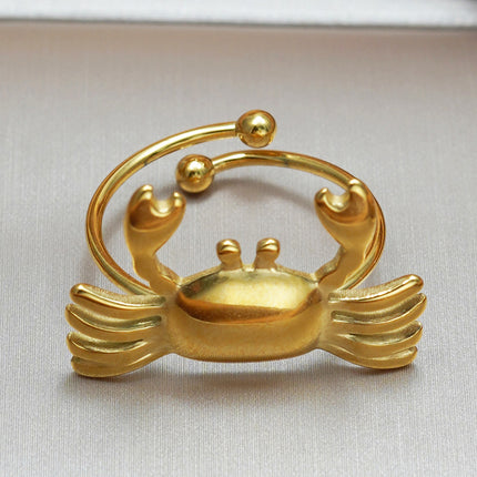 Lxalry 18K Gold Plated Stainless Steel Crab Design Mirror Polish Ring  Hypoallergenic Skin Safe Jewelry With Sphere Accents  Handmade Luxury Gift  Decorative Sculpture For Bold Fashion